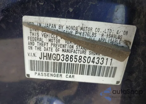 2008 Honda Fit Sport from USA, damaged, VIN JHMGD38658S043311